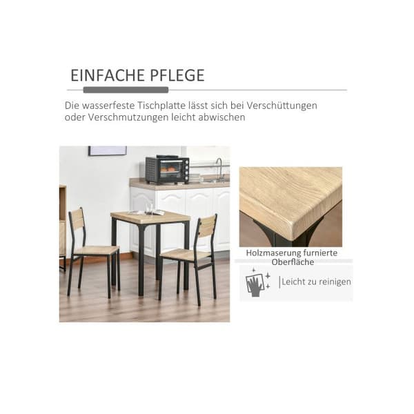 HOMCOM Kök bord 3 delar med stolar Set i naturlig trälook + svart med 1 bord + 2 stolar