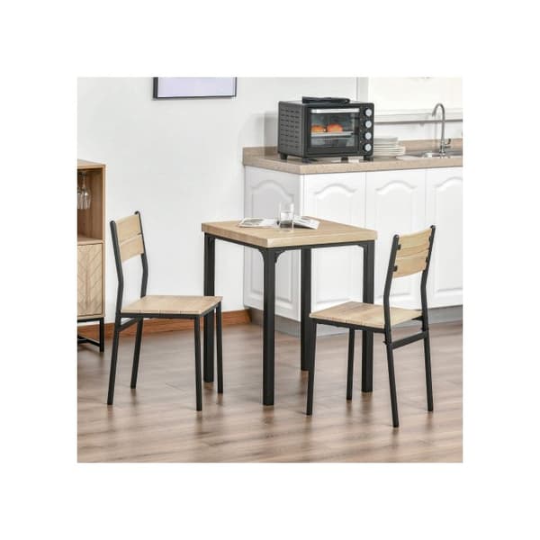 HOMCOM Kök bord 3 delar med stolar Set i naturlig trälook + svart med 1 bord + 2 stolar