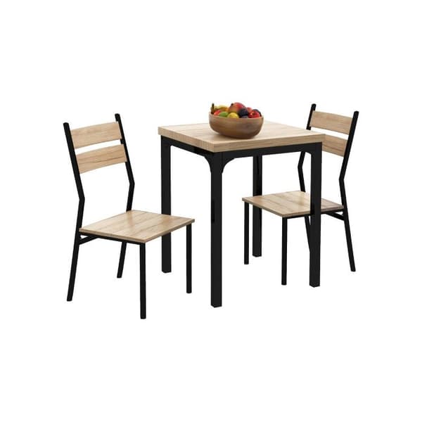 HOMCOM Kök bord 3 delar med stolar Set i naturlig trälook + svart med 1 bord + 2 stolar