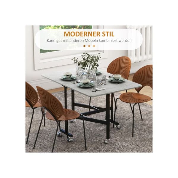 HOMCOM Hopfällbart matbord med hjul för 4-6 personer, stålben, utdragbart 52,5-120 x 80 x 73 cm