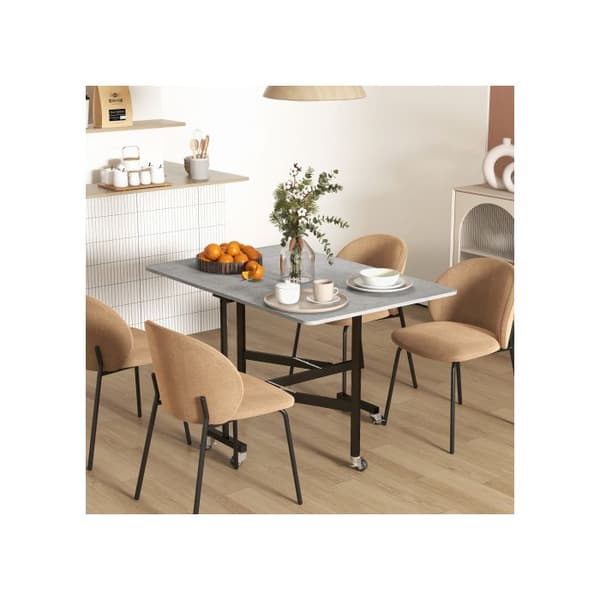 HOMCOM Hopfällbart matbord med hjul för 4-6 personer, stålben, utdragbart 52,5-120 x 80 x 73 cm
