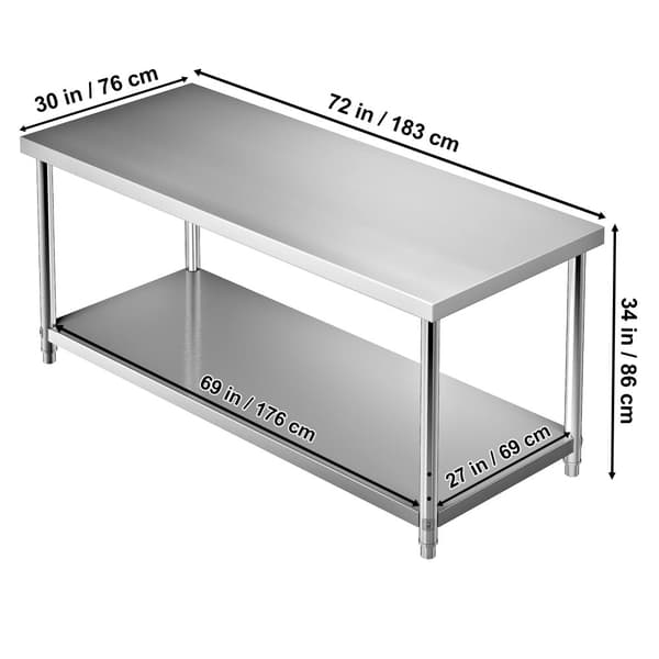 Rostfritt stål arbetsbord, 550lbs kapacitet, tråddragning yta, 3 justerbara höjder,72x30x34 tum
