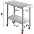Miniatyrbillede 2 af 2: Køkkenforberedelsesbord, Justerbar hylde, Hjul med hjul,30 x 12 tommer