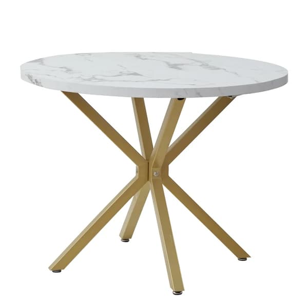 Lyxigt matbord, imitation marmoreffekt, rund design, Vit och Guld