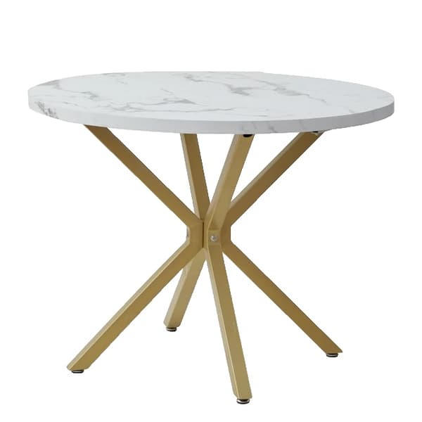 Luksus Spisebord, Imiteret Marmor Effekt, Rundt Design, Hvid og Guld