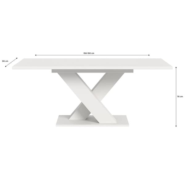 Motion spisebord X-fot 90x150/190cm inkl. 1 tilleggsplate hvit.