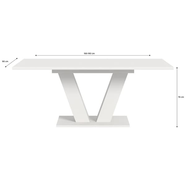 Motion spisebord V-fot 90x150/190cm inkl. 1 tilleggsplate hvit.