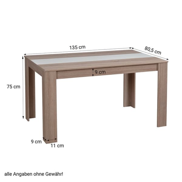 Spisebord, 135x80 cm, Eg Hvid Brun