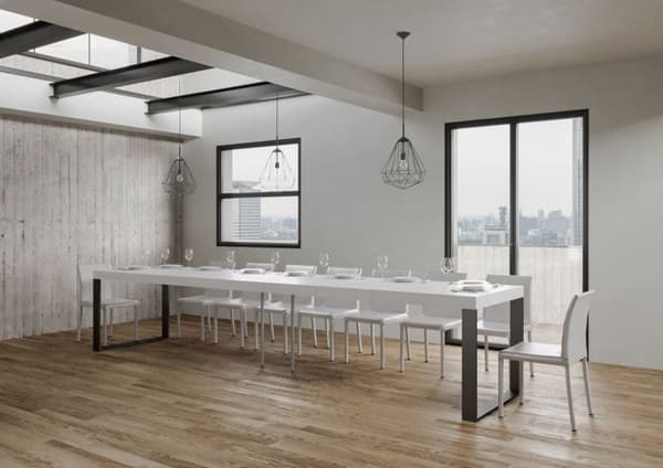 Uttöjbar bord 90x180/440 cm Tecno Premium Frêne Blanc ram Anthracite
