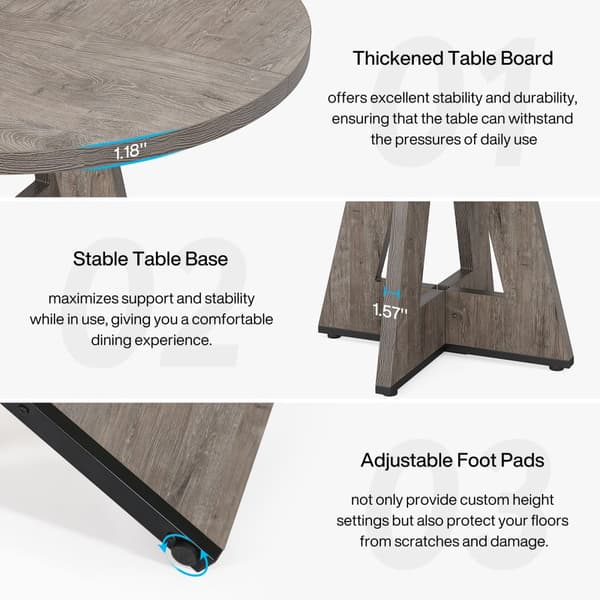 Tribesigns Runt Matbord, 120 cm i Diameter, Industriell Matbord, 6 Personer, MDF Bordsskiva, Köksmöbler Matsal
