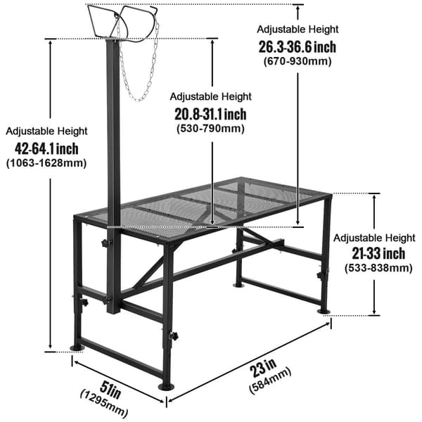 Landsdyrsstativ, 51x23 tommer bordplade, justerbar højde 42-64,1 tommer, metal konstruktion,sort 51x23in
