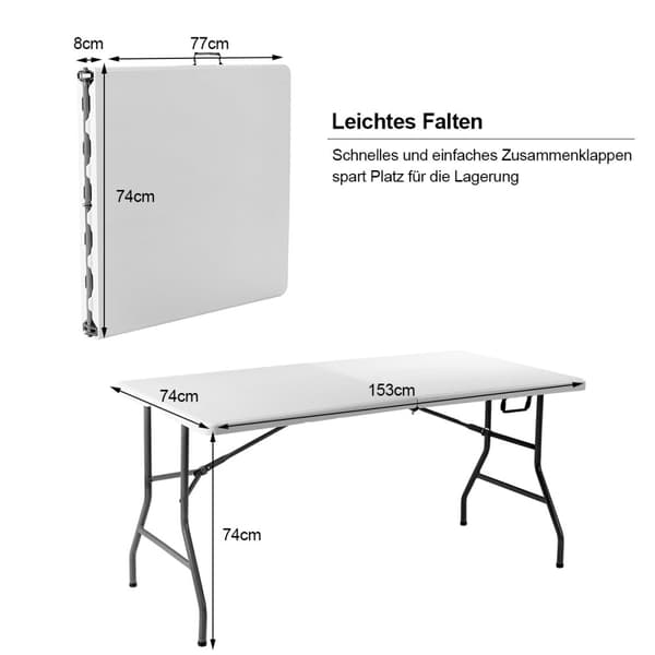 Sammenklappeligt Bord, 153x74x74 cm, Hvid