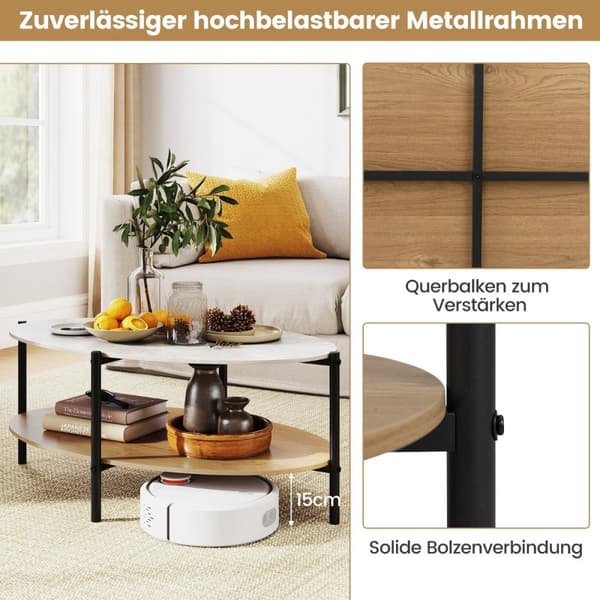 Kaffebord, 105x65x43 cm, Naturlig Sort Grå