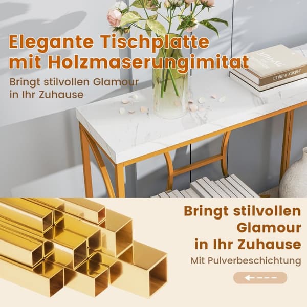 Konsolbord, 180x30x80 cm, Vit Guld
