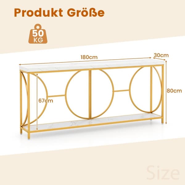 Konsolbord, 180x30x80 cm, Vit Guld