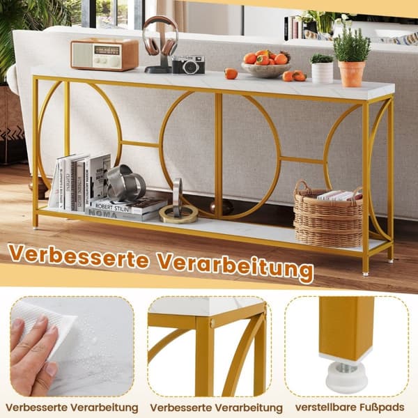 Konsolbord, 180x30x80 cm, Vit Guld