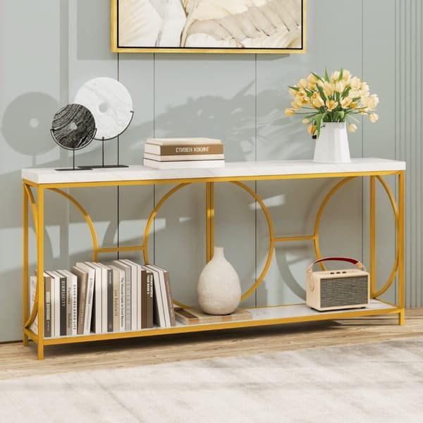 Konsolbord, 180x30x80 cm, Vit Guld