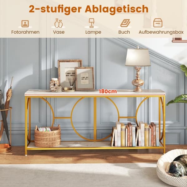 Konsolbord, 180x30x80 cm, Vit Guld