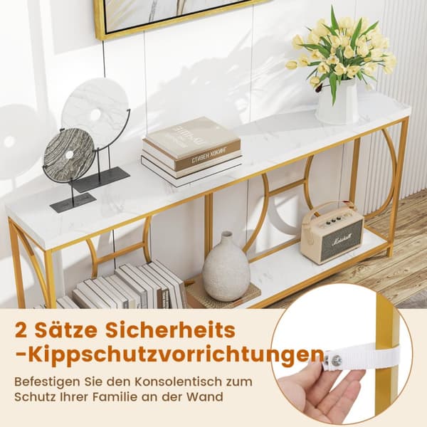 Konsolbord, 180x30x80 cm, Vit Guld