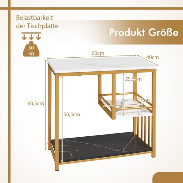 Sidebord, 60x40x60.5 cm, Hvid