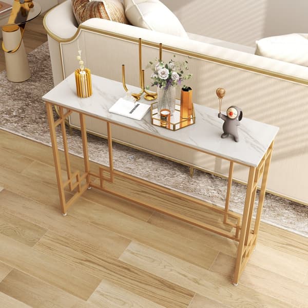 Konsolbord, 43,5"x12"x32", Hvid og Guld