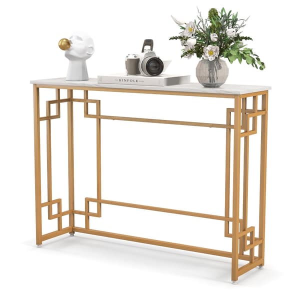 Konsolbord, 43,5"x12"x32", Hvid og Guld