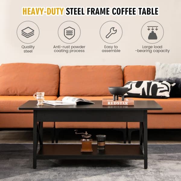 Kaffebord, Industriell med 2 hyllor, 110x60x48 cm, Svart