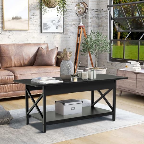 Kaffebord, Industriell med 2 hyllor, 110x60x48 cm, Svart