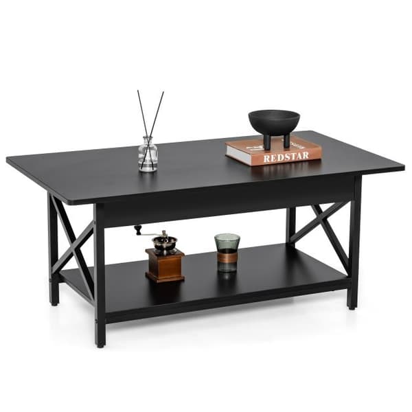 Kaffebord, Industriell med 2 hyllor, 110x60x48 cm, Svart