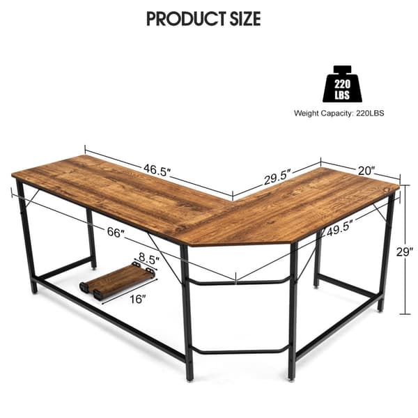 Computerskrivebord, 168x125x74 cm, Sort/Kaffe/Naturlig