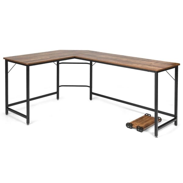 Computerskrivebord, 168x125x74 cm, Sort/Kaffe/Naturlig
