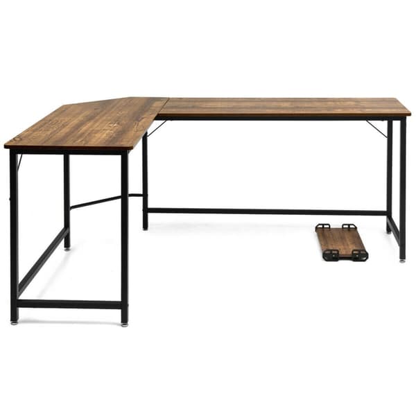Computerskrivebord, 168x125x74 cm, Sort/Kaffe/Naturlig
