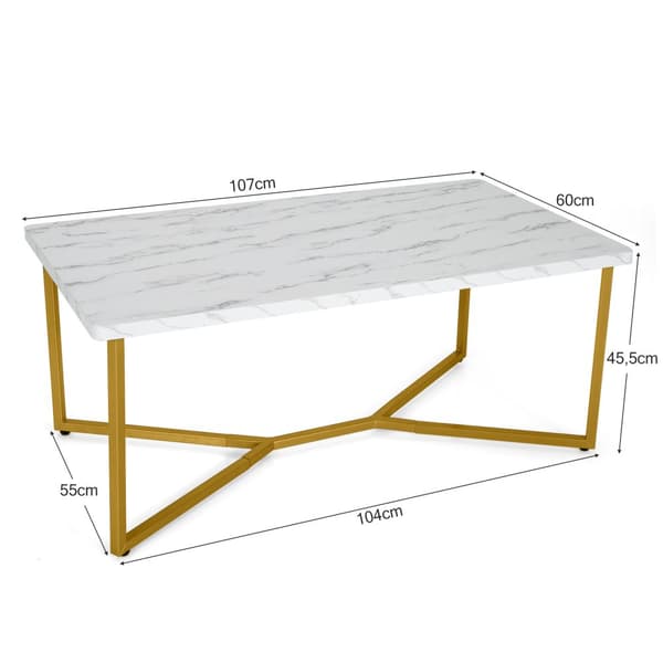 Kaffebord, 107x61x46 cm, Hvid+Guld