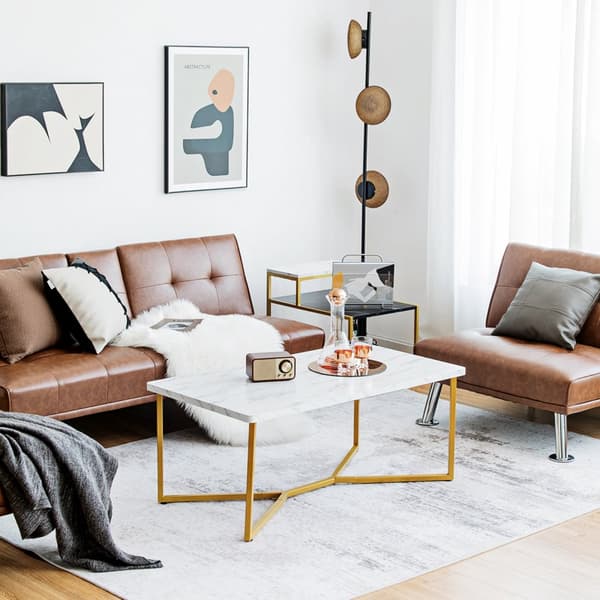 Kaffebord, 107x61x46 cm, Hvid+Guld