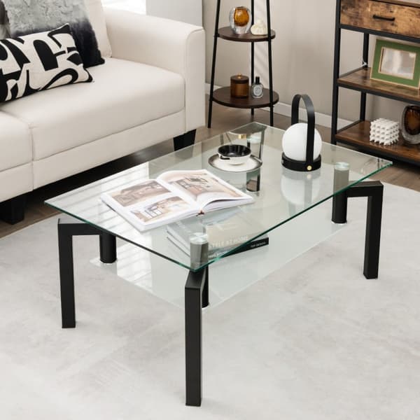 Glas Kaffebord, 100x60x43 cm, Svart