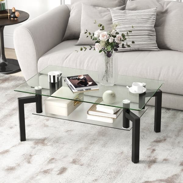 Glas Kaffebord, 100x60x43 cm, Svart