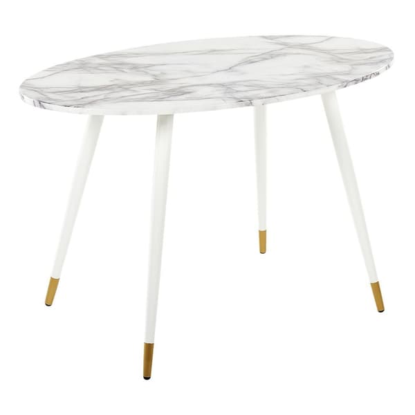 Ovalt matbord 120 x 70 cm marmoreffekt med vit GUTIERE Lumarko!