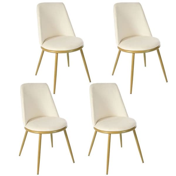 (Ensemble, matbord 117 x 68 x 75 cm med 4 stolar) Bordskiva i vit MDF, ben i guldplätering