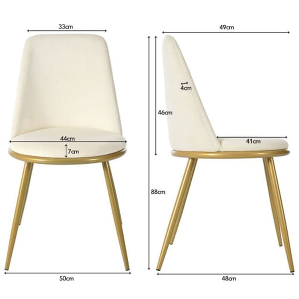 (Ensemble, matbord 117 x 68 x 75 cm med 4 stolar) Bordskiva i vit MDF, ben i guldplätering