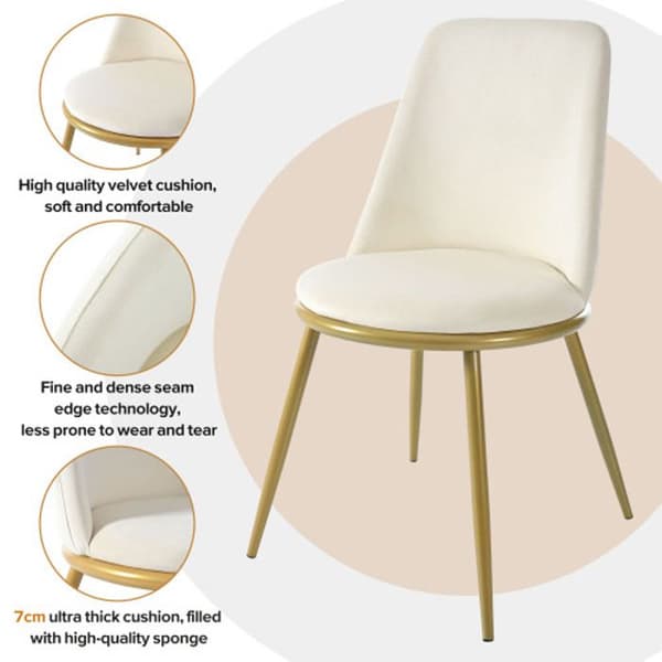 (Ensemble, matbord 117 x 68 x 75 cm med 4 stolar) Bordskiva i vit MDF, ben i guldplätering