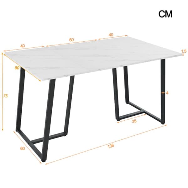 Matbord 140x80cm (1-St) Modern rektangulärt matbord i marmor med justerbara ben, vit/svart