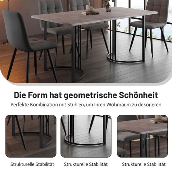 Matbord 140 x 80 cm (1-St) med justerbara ben för matsal/vardagsrum, grå