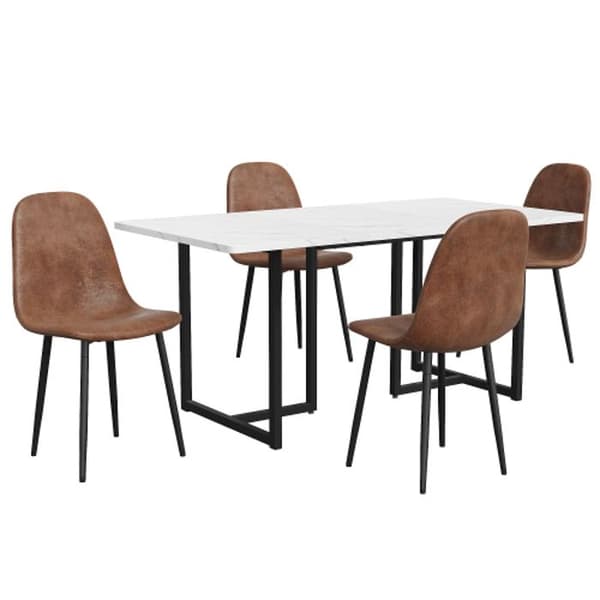 Matsalsset (5 delar), modern köksbord och 4 stolar i brun konstläder, svarta L-ben