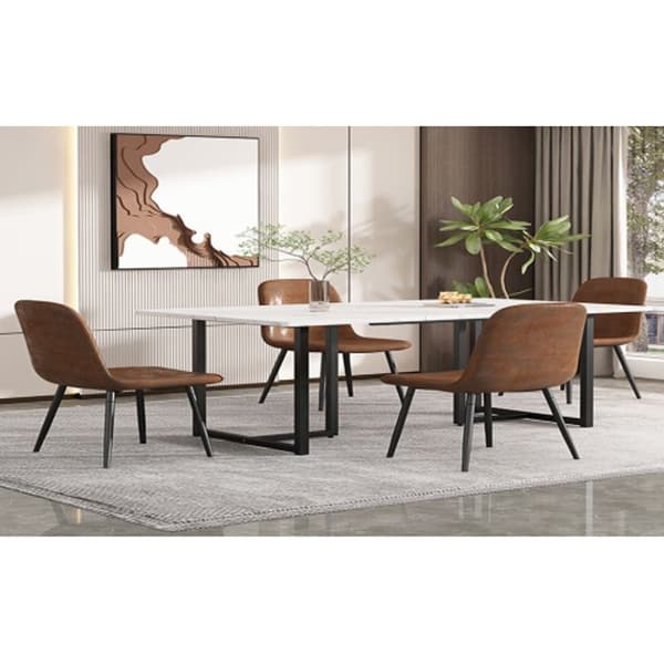 Matsalsset (5 delar), modern köksbord och 4 stolar i brun konstläder, svarta L-ben