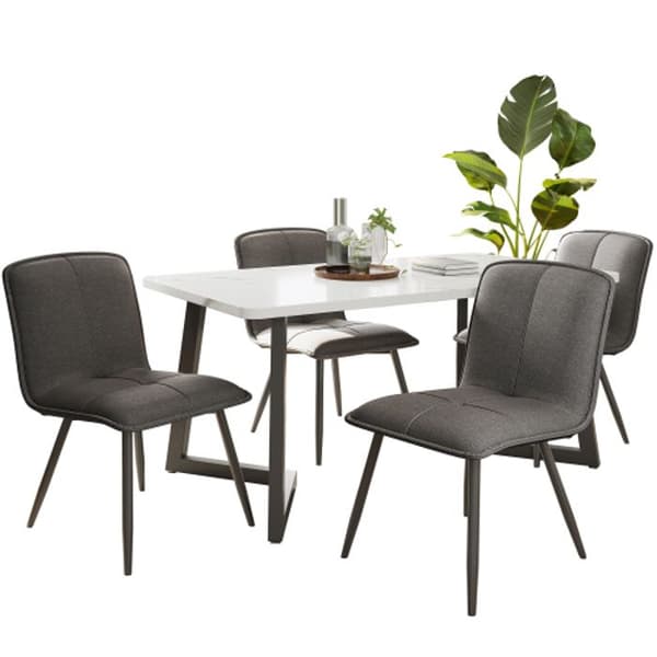 Matgrupp (5 delar), 117x68 cm matbord med 4 stolar Kökstabel, svarta ben, grå linne stolar