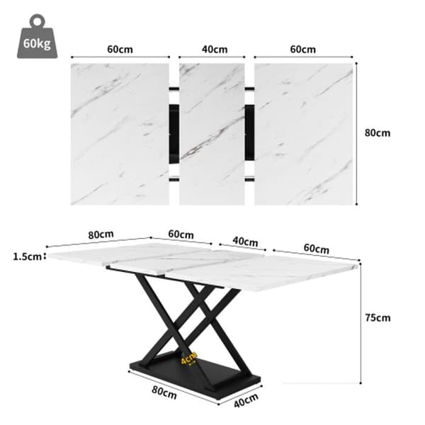 Matsalsset 5 delar 160 x 80 x 75 cm matbord och 4 stolar, svarta stolar, vitt bord