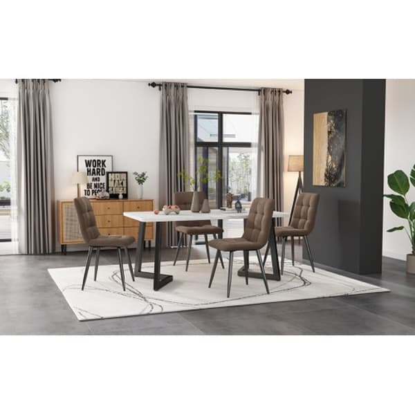 Ensemble (matbord 117x68cm med 4 stolar), rektangulärt matbord, bruna matstolar