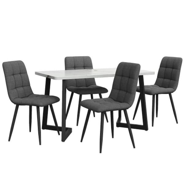 Matsalsbord 117 cm med 4 stolar, köksbord, matsalsstolar i mörkgrå linne med svarta ben.