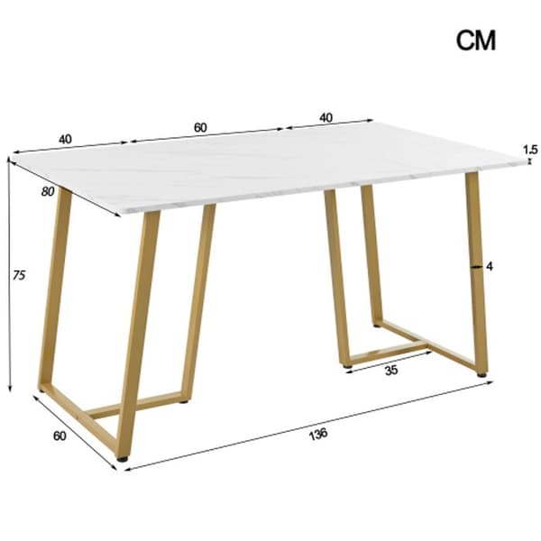 Matbord 140 x 80 cm (1-St) metallstruktur rektangulärt bord i marmor med justerbara ben