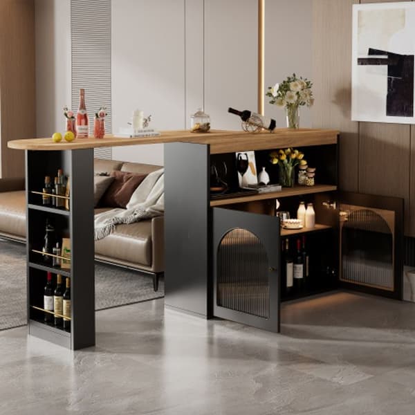 138-193X39X105CM Modern extensible barbord med 1m LED-ljusremsa (justerbar färg), svart
